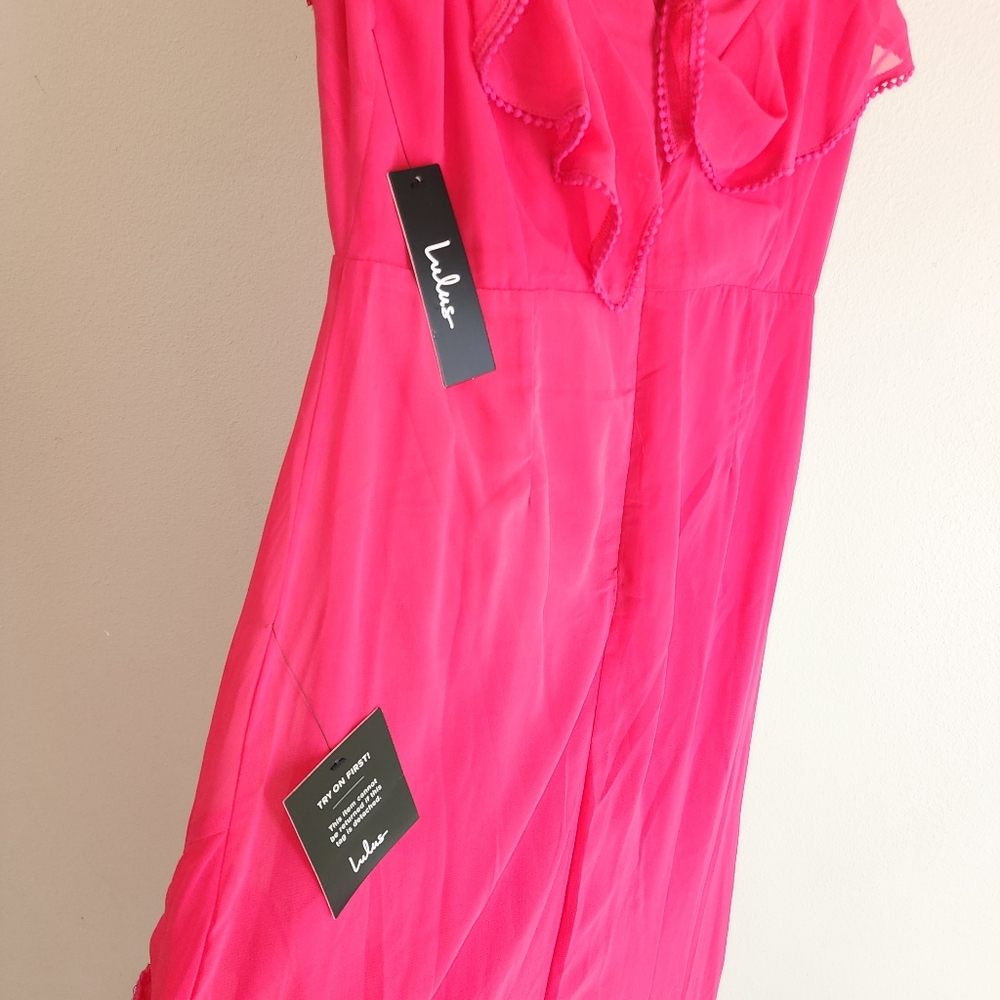 Lulu's Fuchsia Ruffle V-Neck Maxi Dress - Picture 13 of 13